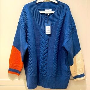 New Big Blue Cable Knit Sweater- S/M/ Blue